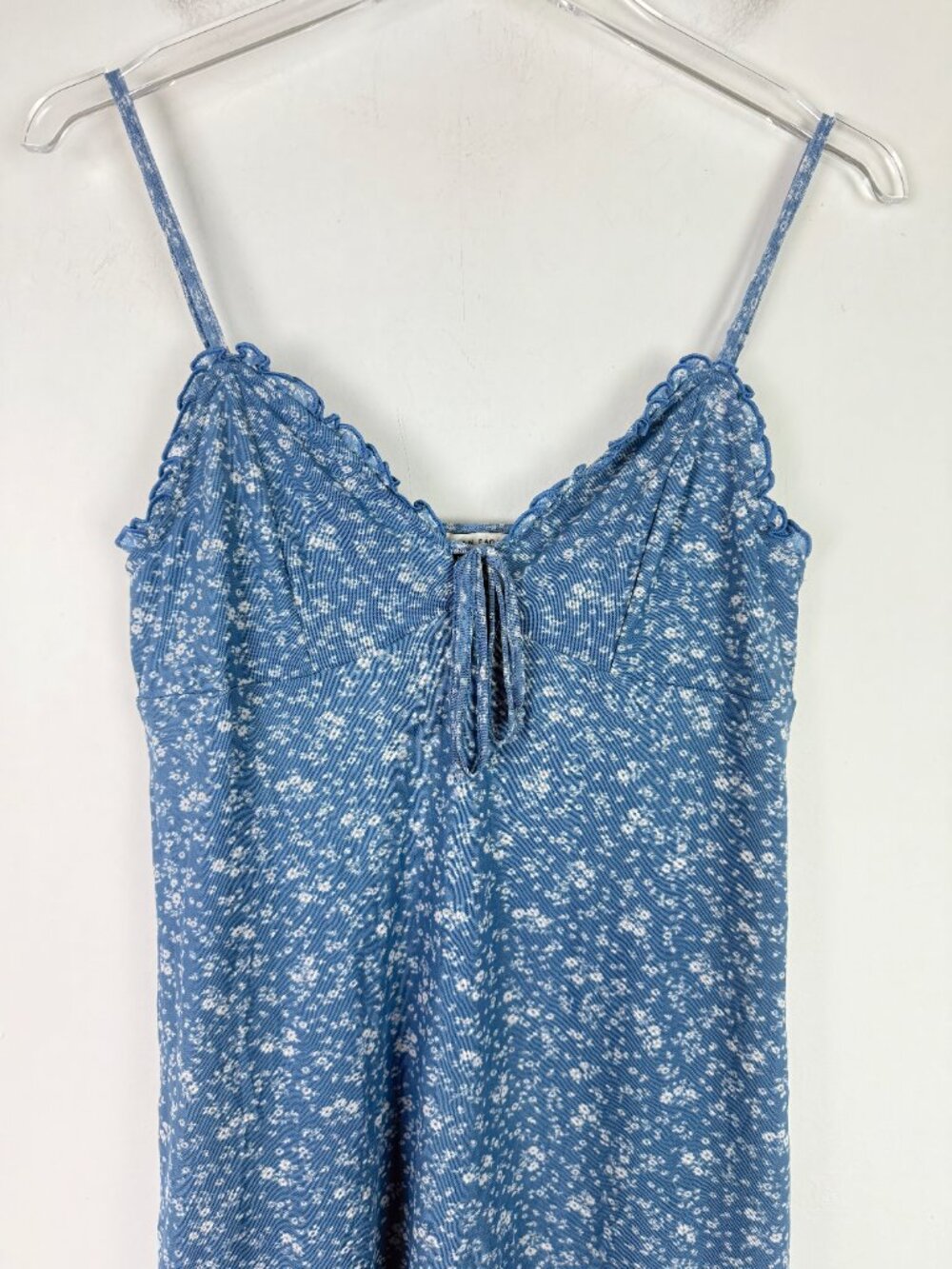 American Eagle Babydoll Mini Mesh Ditsy Floral Dress Blue Size Medium M EUC - Picture 3 of 10